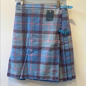 NWT Marchbrae wool tartan skirt kilt pleated wrap pink blue belts  US 6 / 8